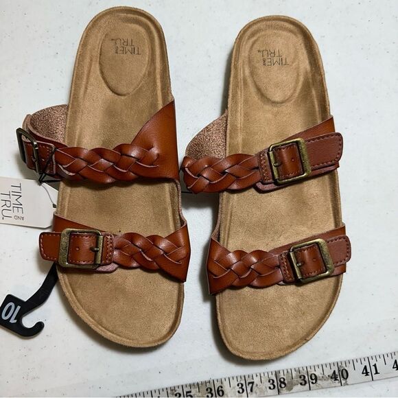 TIME & TRU Womens Brown Braided Leather Footbed Slides Slip On Sandals Size 10M - Picture 5 of 10